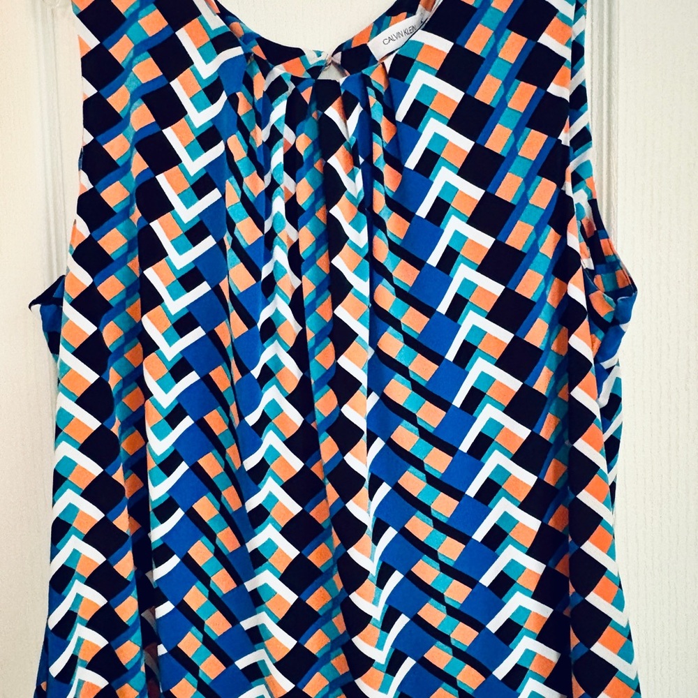 Calvin Klein Blue and Orange Geometric Blouse